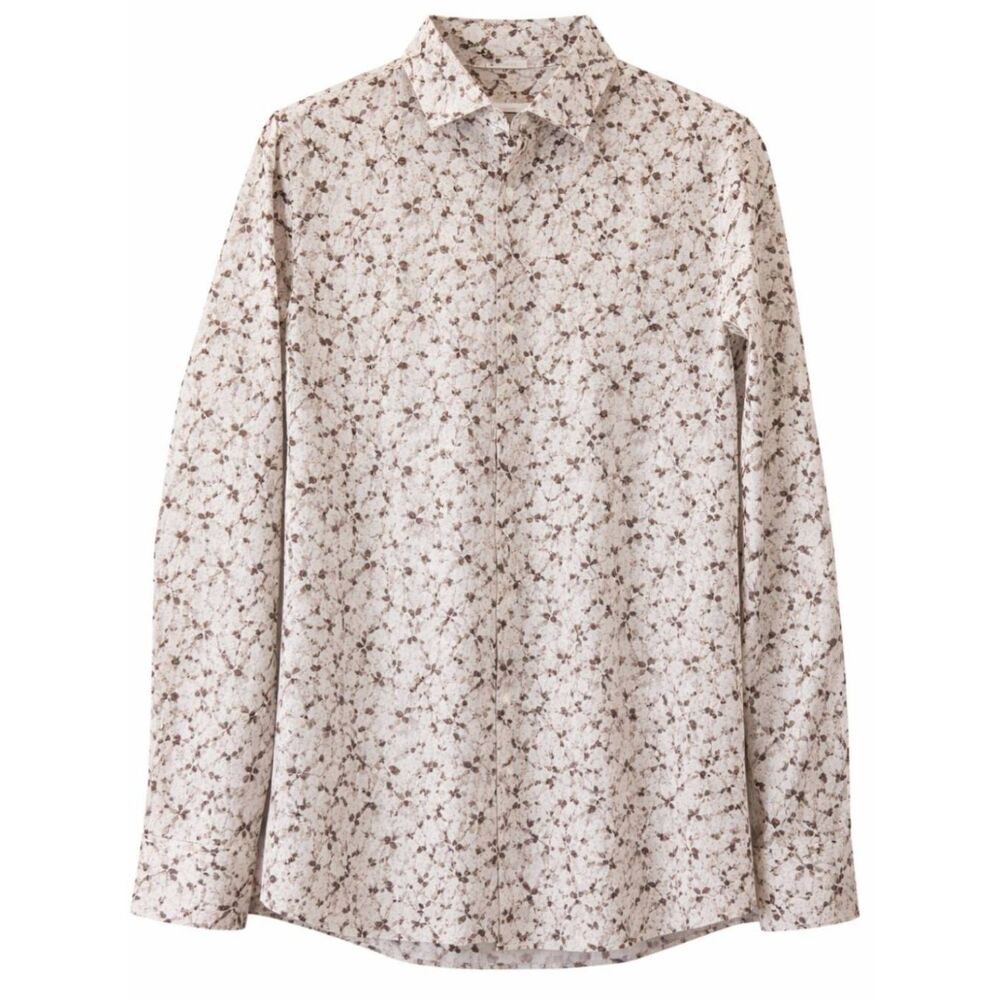 Brax mens xl floral poplin shirt coco brown cream longsleeve